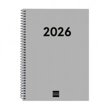 Finocam Espiral Recambio Anual 2026 para Agendas Duo - Anual 2026 - Formato E10 - 162x14x212mm - Semana Vista Horizontal - Color Gris Claro