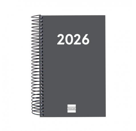 Finocam Espiral Recambio Anual 2026 para Agendas Duo en Catalan - Anual 2026 - Formato E5 - 135x24x181mm - 1 Dia por Pagina - Color Gris Oscuro