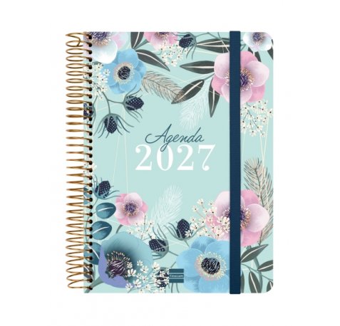 Finocam Cloe Agenda - Anual 2027 - 1 Dia por Pagina - Formato E10 - 155x212mm - Espiral - Tapa Dura de Carton Forrado - Esquinas Microperforadas - Papel de 80g/m2 - Color Azul