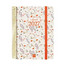 Finocam Cloe Agenda - Anual 2027 - 1 Dia por Pagina - Formato E10 - 155x212mm - Espiral - Tapa Dura de Carton Forrado - Esquinas Microperforadas - Papel de 80g/m2 - Color Rojo