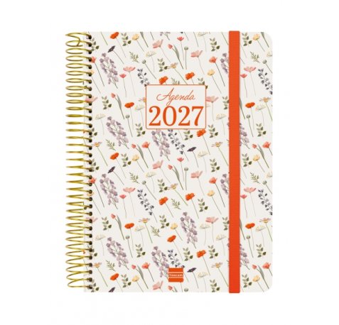 Finocam Cloe Agenda - Anual 2027 - 1 Dia por Pagina - Formato E10 - 155x212mm - Espiral - Tapa Dura de Carton Forrado - Esquinas Microperforadas - Papel de 80g/m2 - Color Rojo