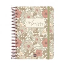 Finocam Cloe Agenda de Espiral en Catalan - Anual 2026 - Planificador - Cierre de Goma - Formato E10 - 175x28x214mm - 1 Dia por Pagina - Color Marron