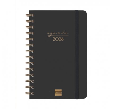 Finocam Alma Agenda en Catalan - Anual 2026 - con Espiral - Formato E5 - 131x19x190mm - Semana Vista Horizontal - Color Negro