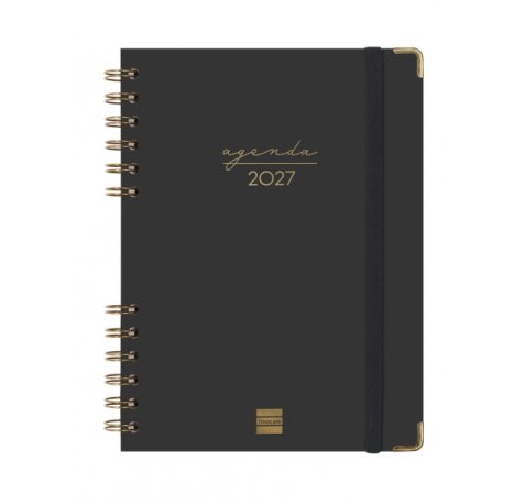 Finocam Espiral Trendy Alma Agenda - Anual 2027 - Semana Vista Horizontal - Formato E10 - 155x212mm - Espiral - Tapa Dura de Carton Forrado - Esquinas Microperforadas - Papel de 80g/m2 - Color Negro