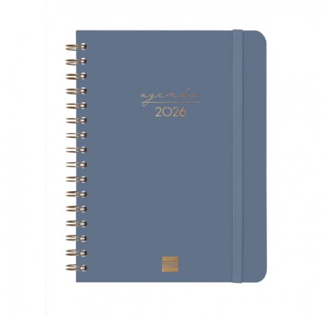Finocam Alma Agenda - Anual 2026 - con Espiral - Formato E10 - 172x19x220mm - Semana Vista Horizontal - Color Azul