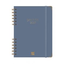 Finocam Espiral Trendy Alma Agenda - Anual 2027 - Semana Vista Horizontal - Formato E10 - 155x212mm - Espiral - Tapa Dura de Carton Forrado - Esquinas Microperforadas - Papel de 80g/m2 - Color Azul