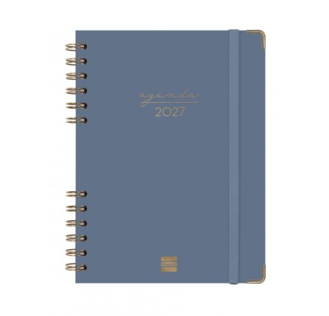 Finocam Espiral Trendy Alma Agenda - Anual 2027 - Semana Vista Horizontal - Formato E10 - 155x212mm - Espiral - Tapa Dura de Carton Forrado - Esquinas Microperforadas - Papel de 80g/m2 - Color Azul