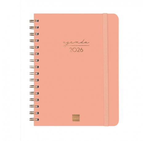 Finocam Alma Agenda - Anual 2026 - con Espiral - Formato E10 - 172x19x220mm - Semana Vista Horizontal - Color Coral