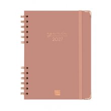 Finocam Espiral Trendy Alma Agenda - Anual 2027 - Semana Vista Horizontal - Formato E10 - 155x212mm - Espiral - Tapa Dura de Carton Forrado - Esquinas Microperforadas - Papel de 80g/m2 - Color Rosa