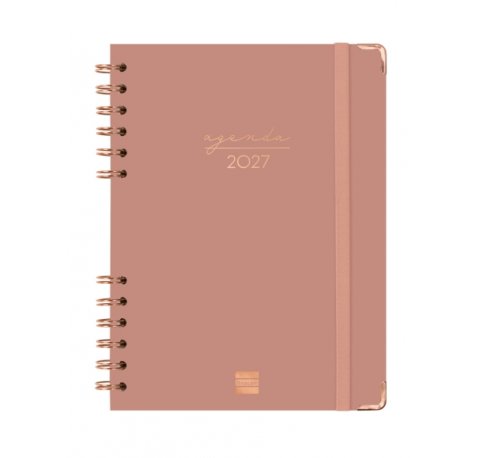 Finocam Espiral Trendy Alma Agenda - Anual 2027 - Semana Vista Horizontal - Formato E10 - 155x212mm - Espiral - Tapa Dura de Carton Forrado - Esquinas Microperforadas - Papel de 80g/m2 - Color Rosa