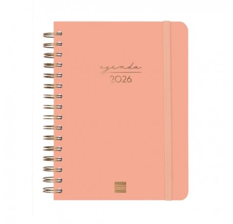 Finocam Alma Agenda en Catalan - Anual 2026 - con Espiral - Formato E10 - 172x19x220mm - Semana Vista Horizontal - Color Coral
