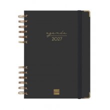 Finocam Espiral Trendy Alma Agenda - Anual 2027 - 1 Dia por Pagina - Formato E10 - 155x212mm - Espiral - Tapa Dura de Carton Forrado - Esquinas Microperforadas - Papel de 70g/m2 - Color Negro