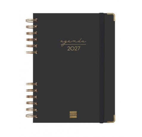 Finocam Espiral Trendy Alma Agenda - Anual 2027 - 1 Dia por Pagina - Formato E10 - 155x212mm - Espiral - Tapa Dura de Carton Forrado - Esquinas Microperforadas - Papel de 70g/m2 - Color Negro