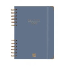 Finocam Espiral Trendy Alma Agenda - Anual 2027 - 1 Dia por Pagina - Formato E10 - 155x212mm - Espiral - Tapa Dura de Carton Forrado - Esquinas Microperforadas - Papel de 70g/m2 - Color Azul