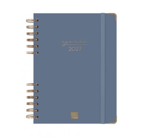 Finocam Espiral Trendy Alma Agenda - Anual 2027 - 1 Dia por Pagina - Formato E10 - 155x212mm - Espiral - Tapa Dura de Carton Forrado - Esquinas Microperforadas - Papel de 70g/m2 - Color Azul