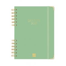 Finocam Espiral Trendy Alma Agenda - Anual 2027 - 1 Dia por Pagina - Formato E10 - 155x212mm - Espiral - Tapa Dura de Carton Forrado - Esquinas Microperforadas - Papel de 70g/m2 - Color Verde