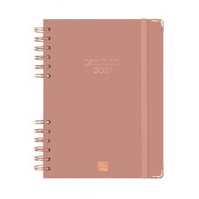 Finocam Espiral Trendy Alma Agenda - Anual 2027 - 1 Dia por Pagina - Formato E10 - 155x212mm - Espiral - Tapa Dura de Carton Forrado - Esquinas Microperforadas - Papel de 70g/m2 - Color Rosa