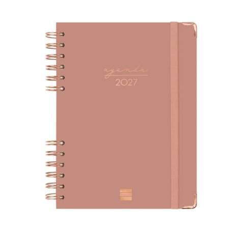Finocam Espiral Trendy Alma Agenda - Anual 2027 - 1 Dia por Pagina - Formato E10 - 155x212mm - Espiral - Tapa Dura de Carton Forrado - Esquinas Microperforadas - Papel de 70g/m2 - Color Rosa