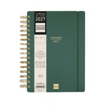 Finocam Haiku Agenda - Anual 2027 - 1 Dia por Pagina - Formato E10 - 155x212mm - Espiral Doble - Tapa Dura de Tacto Suave - Goma Elastica - Papel de 95g/m2 - Color Verde