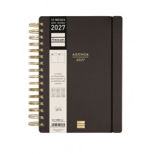 Finocam Haiku Agenda - Anual 2027 - 1 Dia por Pagina - Formato E10 - 155x212mm - Espiral Doble - Tapa Dura de Tacto Suave - Goma Elastica - Papel de 95g/m2 - Color Negro