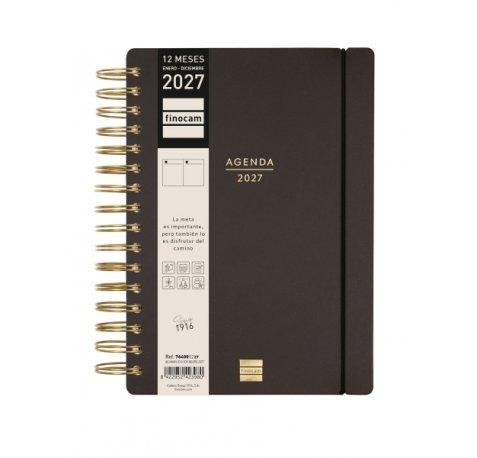 Finocam Haiku Agenda - Anual 2027 - 1 Dia por Pagina - Formato E10 - 155x212mm - Espiral Doble - Tapa Dura de Tacto Suave - Goma Elastica - Papel de 95g/m2 - Color Negro