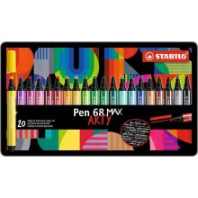 Stabilo Pen 68 MAX Arty Caja Metalica de 20 Rotuladores - Punta de Fibra Biselada - Trazo entre 1-5mm aprox. - Tinta a Base de Agua - Colores Surtidos