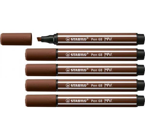 Stabilo Pen 68 MAX Rotulador - Punta de Fibra Biselada - Trazo entre 1-5mm aprox. - Tinta a Base de Agua - Color Marron (5 uds)