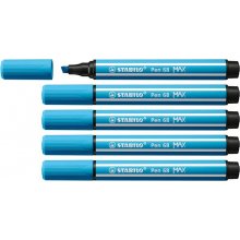 Stabilo Pen 68 MAX Rotulador - Punta de Fibra Biselada - Trazo entre 1-5mm aprox. - Tinta a Base de Agua - Color Azul Celeste (5 uds)