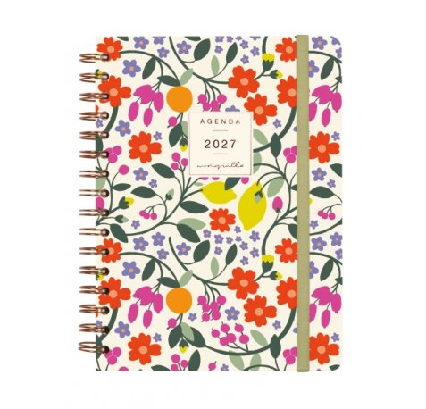 Finocam Moniquilla Agenda - Anual 2027 - Semana Vista Horizontal - Formato E10 - 155x212mm - Espiral Doble - Tapa Dura de Carton Forrado - Esquinas Microperforadas - Papel de 80g/m2 - Color Verde