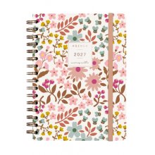 Finocam Moniquilla Agenda - Anual 2027 - Semana Vista Horizontal - Formato E10 - 155x212mm - Espiral Doble - Tapa Dura de Carton Forrado - Esquinas Microperforadas - Papel de 80g/m2 - Color Rosa