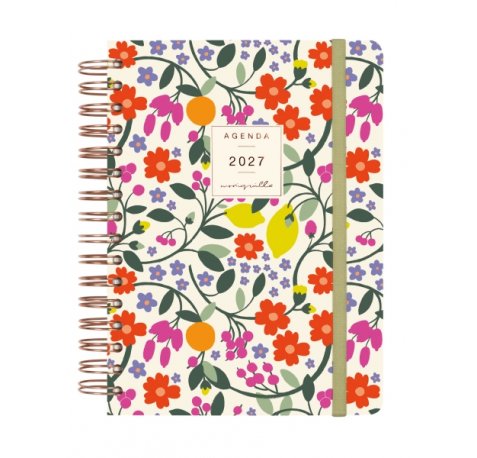 Finocam Moniquilla Agenda - Anual 2027 - 1 Dia por Pagina - Formato E10 - 155x212mm - Espiral Doble - Tapa Dura de Carton Forrado - Esquinas Microperforadas - Papel de 80g/m2 - Color Verde