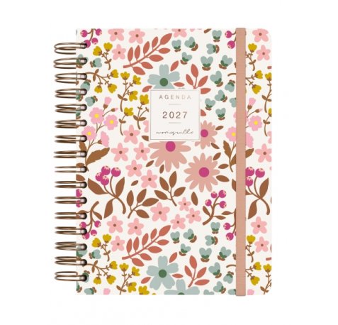Finocam Moniquilla Agenda - Anual 2027 - 1 Dia por Pagina - Formato E10 - 155x212mm - Espiral Doble - Tapa Dura de Carton Forrado - Esquinas Microperforadas - Papel de 80g/m2 - Color Rosa