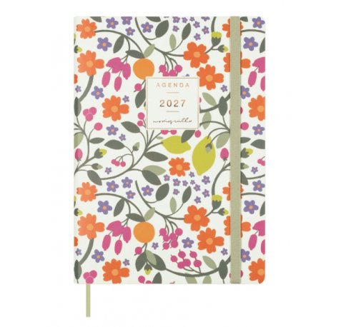 Finocam Moniquilla Agenda Profesional - Anual 2027 - Semana Vista Horizontal - Formato A5 - 148x210mm - Goma Elastica - Tapa Blanda de PU - Esquinas Microperforadas - Papel de 80g/m2 - Color Verde