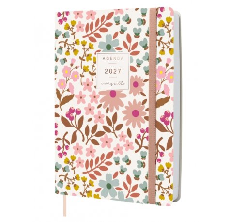 Finocam Moniquilla Agenda Profesional - Anual 2027 - 1 Dia por Pagina - Formato A5 - 148x210mm - Goma Elastica - Cinta Punto - Tapa Blanda de PU - Esquinas Microperforadas - Papel de 80g/m2 - Color Rosa