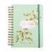 Finocam Flower Journal Agenda de Espiral - Anual 2026 - Tapa Dura - Cierre de Goma - Formato E10 - 155X212mm - 1 Dia por Pagina - Color Verde