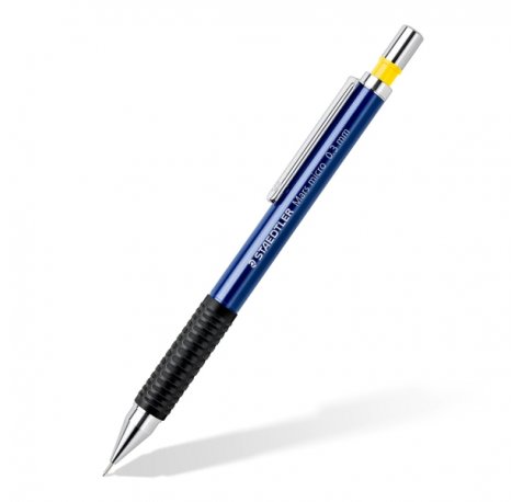 Staedtler Mars Micro 775 Portaminas 0.3mm - Punta Metalica Retractil - Mina Amortiguada - Grip de Caucho - Clip Metalico - Color Azul (10 uds)
