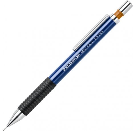 Staedtler Mars Micro 775 Portaminas 0.5mm - Punta Metalica Retractil - Mina Amortiguada - Grip de Caucho - Clip Metalico - Color Azul (10 uds)