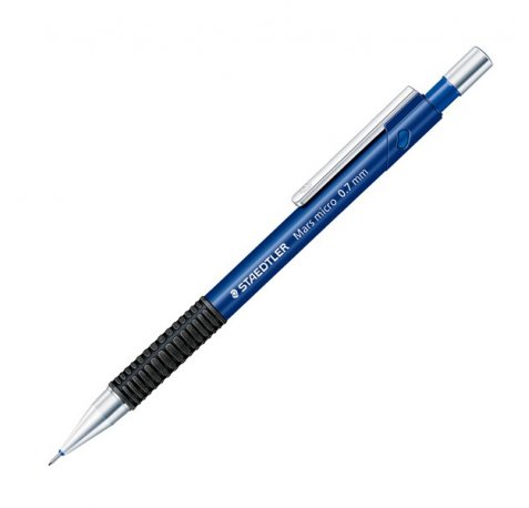 Staedtler Mars Micro 775 Portaminas 0.7mm - Punta Metalica Retractil - Mina Amortiguada - Grip de Caucho - Clip Metalico - Color Azul (10 uds)