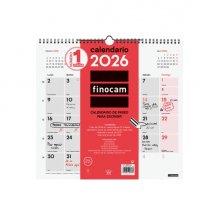 Finocam Calendario de Pared - Anual 2026 - 340x5x330mm - Espacio para Escribir - Color Blanco y Rojo