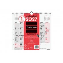 Finocam Neutro Calendario de Pared en Catalan - Anual 2027 - Mes Vista - Formato M - 265x245mm - Espiral Doble - Papel de 120g/m2 - Espacio para Escribir - Color Rojo y Blanco