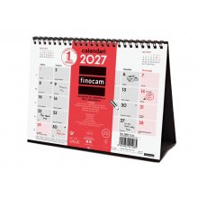 Finocam Neutro Calendario de Sobremesa en Catalan - Anual 2027 - Mes Vista - Formato S - 210x150mm - Espiral Doble - Papel de 120g/m2 - Espacio para Escribir - Color Rojo y Blanco