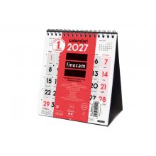 Finocam Neutro Calendario de Sobremesa en Catalan - Anual 2027 - Mes Vista - Formato XS - 140x150mm - Espiral Doble - Papel de 120g/m2 - Numeros Grandes - Color Rojo y Blanco