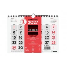 Finocam Neutro Calendario de Pared en Catalan - Anual 2027 - Mes Vista - Formato S - 210x150mm - Espiral Doble - Papel de 120g/m2 - Numeros Grandes - Color Rojo y Blanco