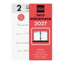 Finocam Neutro Taco Calendario de Sobremesa - Anual 2027 - 2 Paginas por Dia - 85x120mm - Papel de 70g/m2 - Color Rojo y Blanco