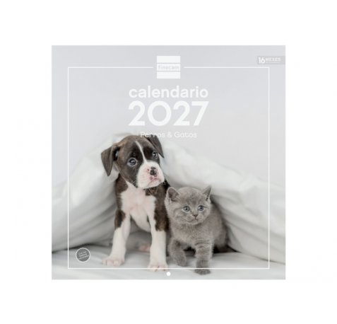 Finocam Perros y Gatos Calendario de Pared - 16 Meses 26/27 - Mes Vista - 300x300mm - Papel de 170g/m2 - Imagenes Tematicas Surtidas - Espacio para Notas
