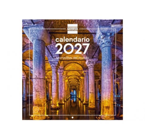 Finocam Maravillas del Mundo Calendario de Pared - 16 Meses 26/27 - Mes Vista - 300x300mm - Papel de 170g/m2 - Imagenes Tematicas Surtidas - Espacio para Notas