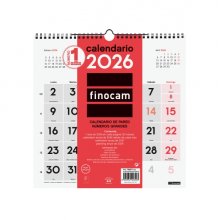 Finocam Calendario de Pared - Anual 2026 - 300x5x310mm - Numeros Grandes - Color Blanco y Rojo