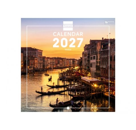 Finocam Venecia Calendario de Pared Internacional - 16 Meses 26/27 - Mes Vista - 180x180mm - Papel de 170g/m2 - Imagenes Tematicas Surtidas - Espacio para Notas - Multilenguaje