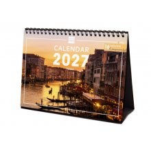 Finocam Venecia Calendario de Sobremesa Internacional - 16 Meses 26/27 - Mes Vista - Formato S - 210x150mm - Espiral Doble - Papel de 170g/m2 - Imagenes Tematicas Surtidas - Multilenguaje