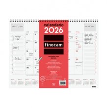 Finocam Vade Calendario de Sobremesa - Anual 2026 - con Espiral - 420x8x320mm - Mes Vista - Color Blanco y Rojo